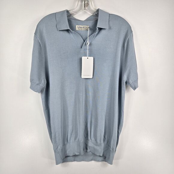 Collars & Co Men's Size Large Blue Short Sleeve Collared Polo Sweater NWT CC80